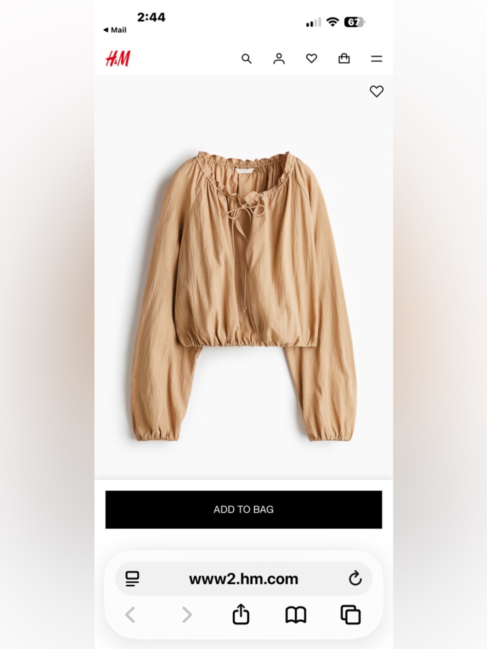 H&M Bubble Hem Blouse Beige size Small